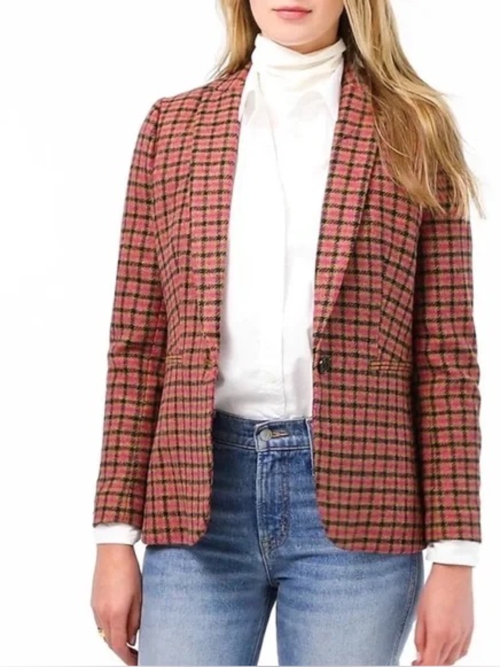 J. Crew Parke Blazer English Moon Wool in Pink Houndstooth Size 2 Preppy